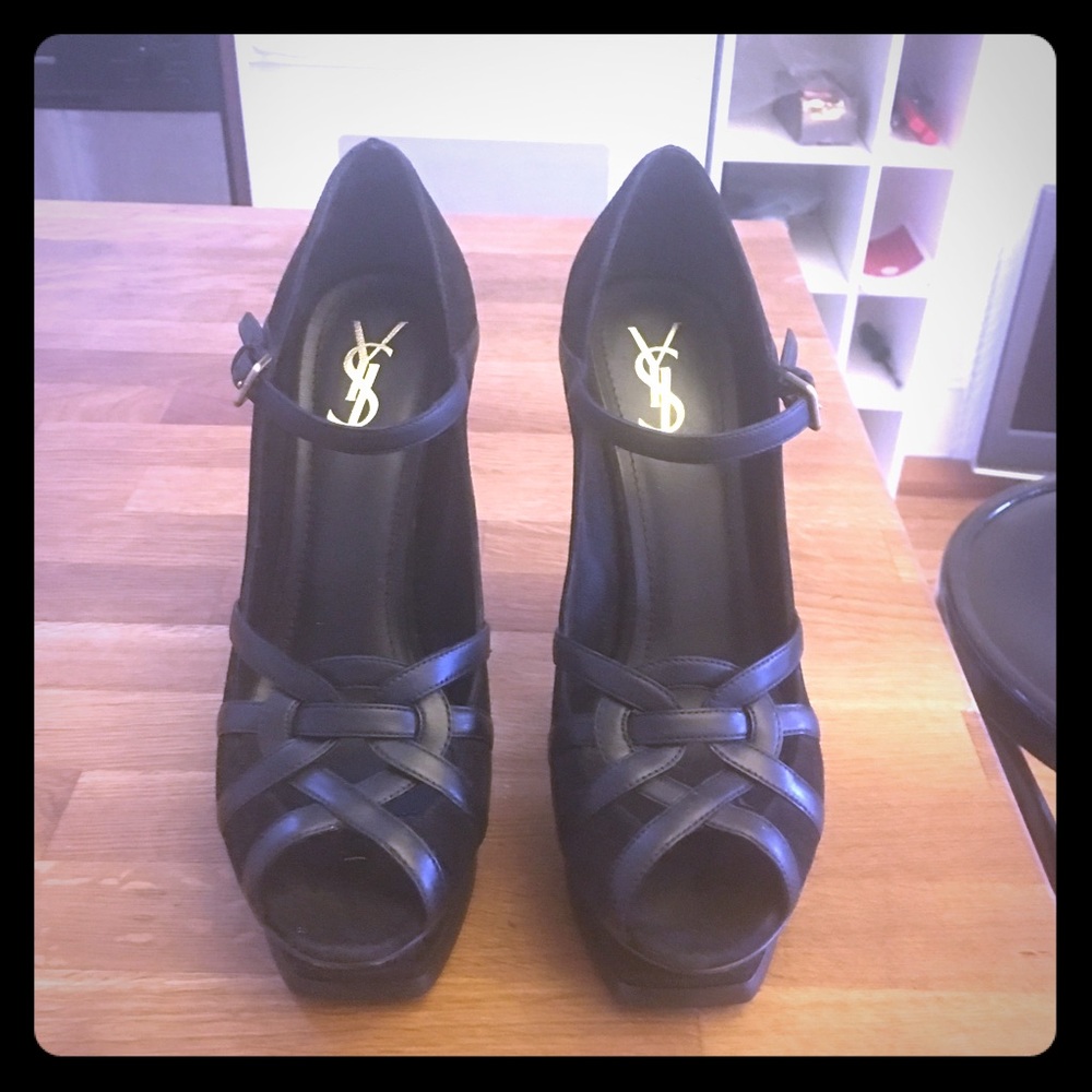 Yves Saint Laurent black suede tribute  stiletto